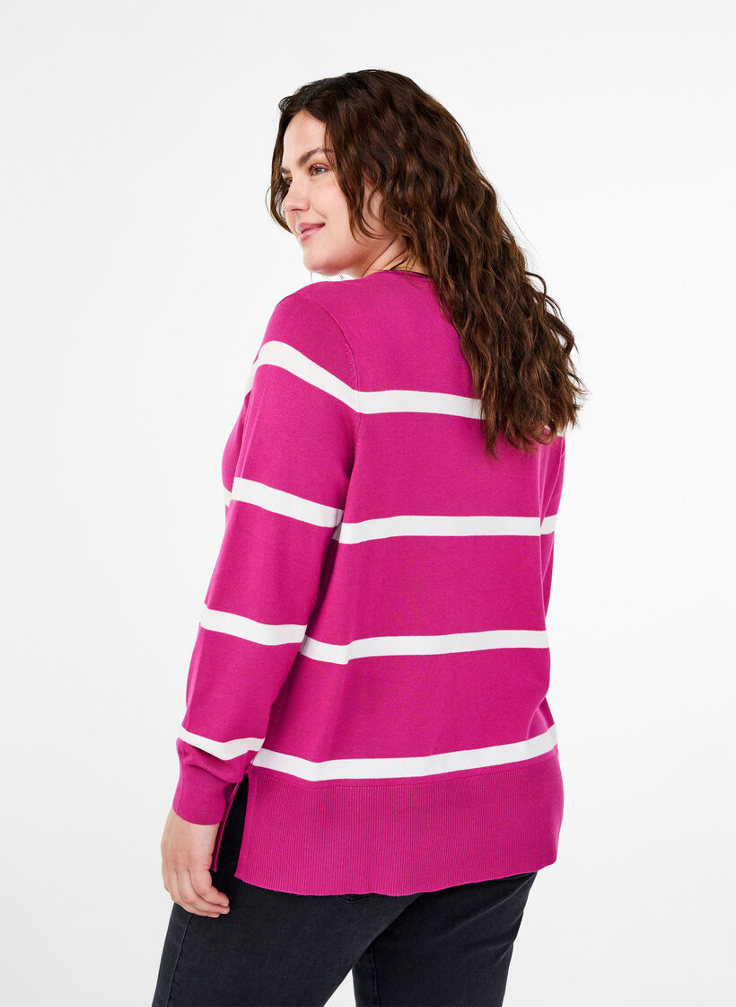 Knitted viscose blouse with stripes, Pink, Model image number 2