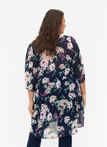 FLASH - Printed tunic with 3/4 sleeves, Navy Flower, Model image number 1
