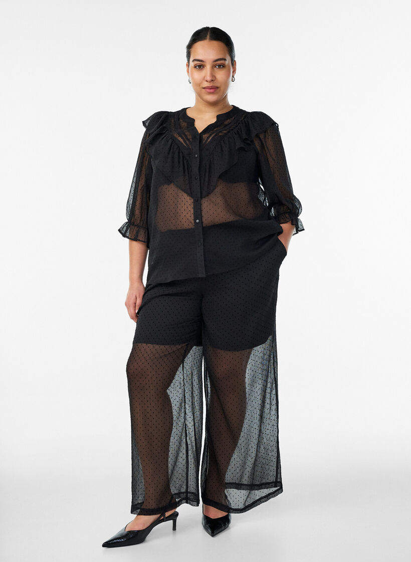 Loose chiffon trousers with dots, Black, Model