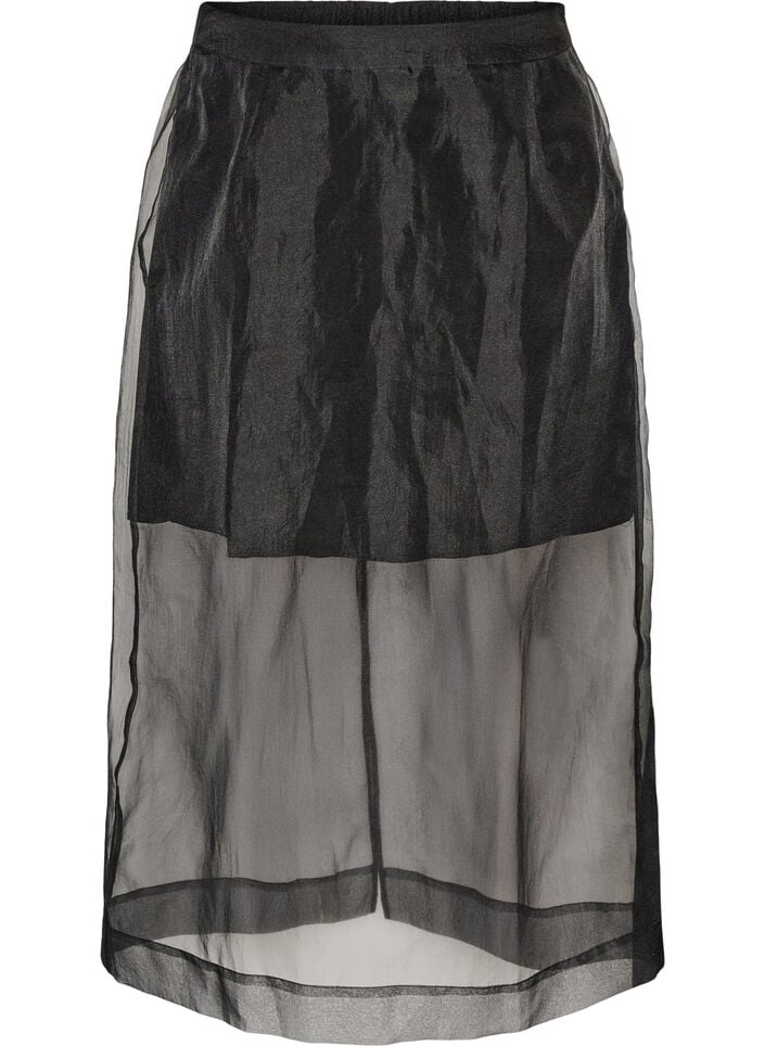 Long organza-look skirt, Black, Packshot image number 0