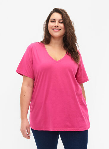 FLASH - T-shirt with v-neck, Raspberry Rose, Model image number 0