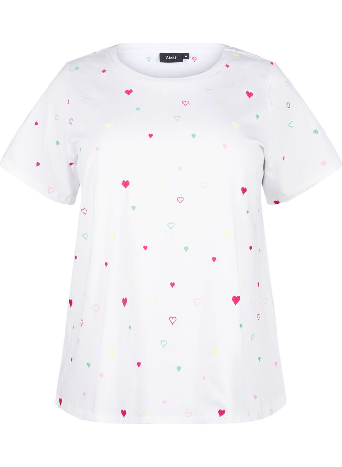 Organic cotton T-shirt with hearts, White Heart Emb., Packshot image number 0