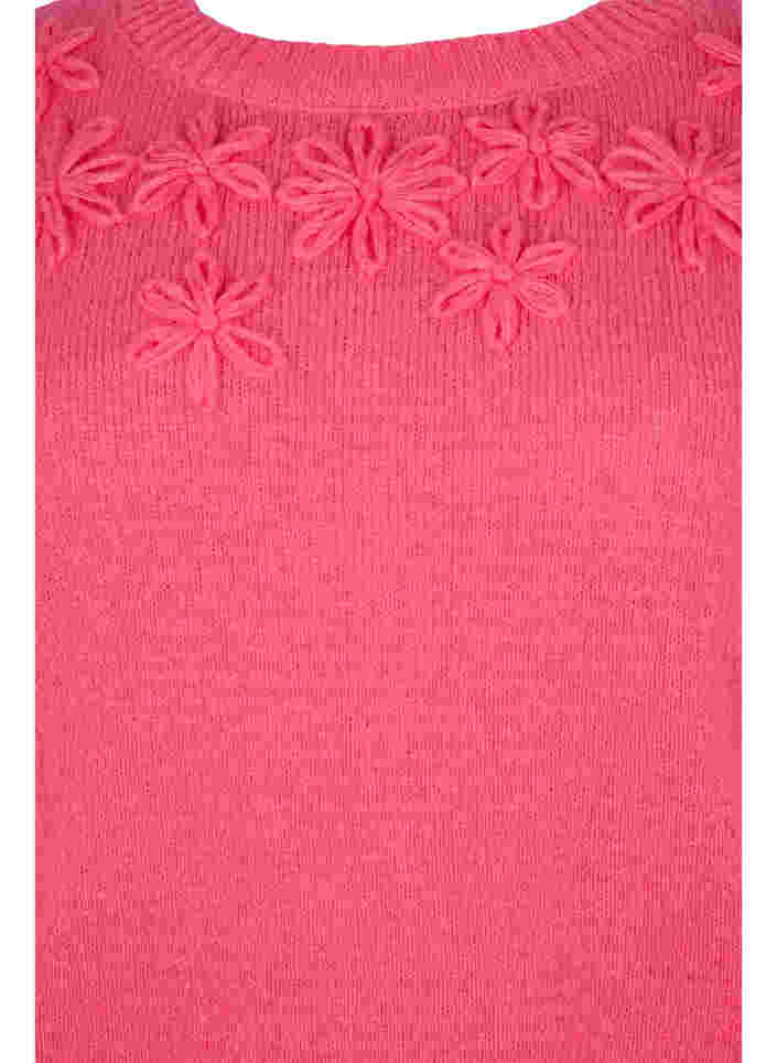 Knitted jumper with flower details, Hot Pink, Packshot image number 2