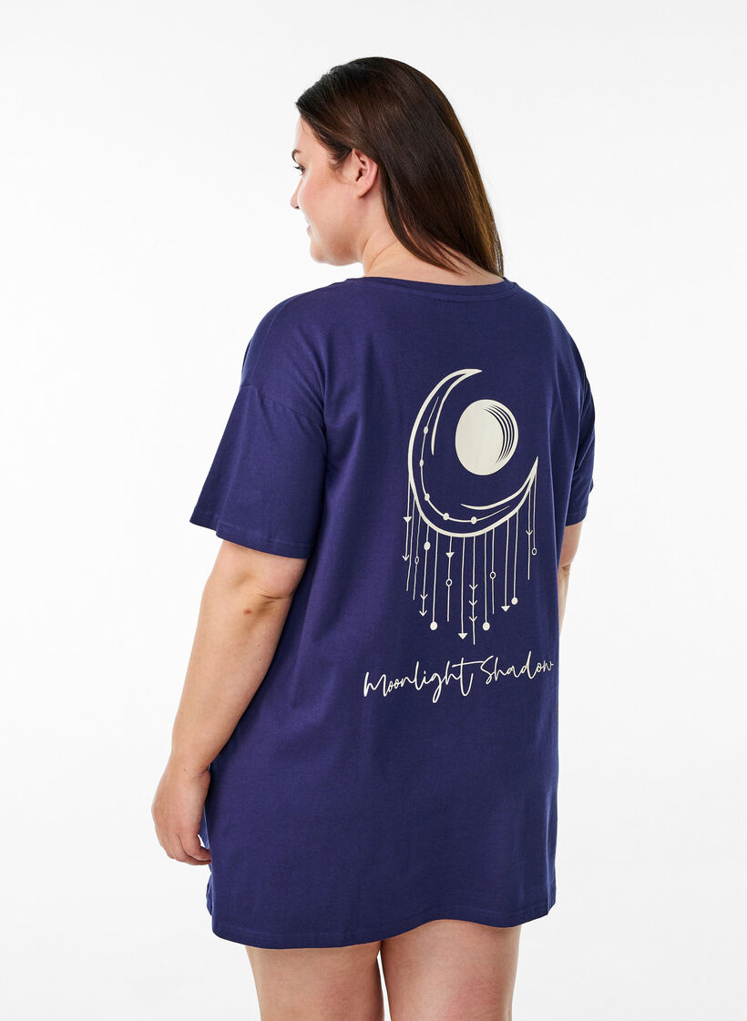 Long night T-shirt in organic cotton with print, Blue, Model image number 0