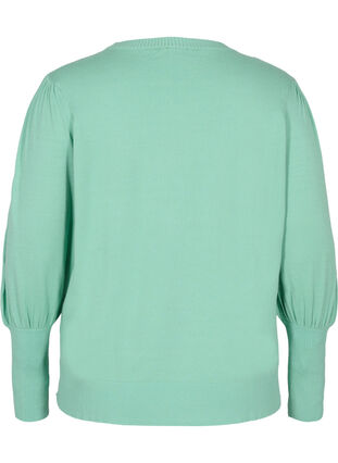 Knitted ribbed sweater with balloon sleeves, Dusty Jade Green Mel, Packshot image number 1
