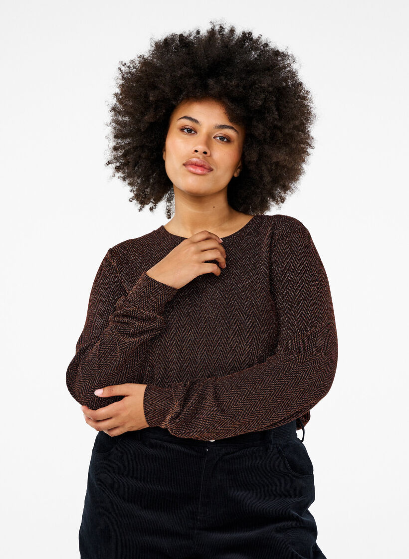 Blouse with glitter pattern, Copper ZigzagShimmer, Model image number 0