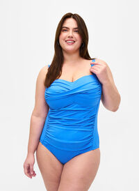 Quilted swimsuit with drapes, Palace Blue, Model