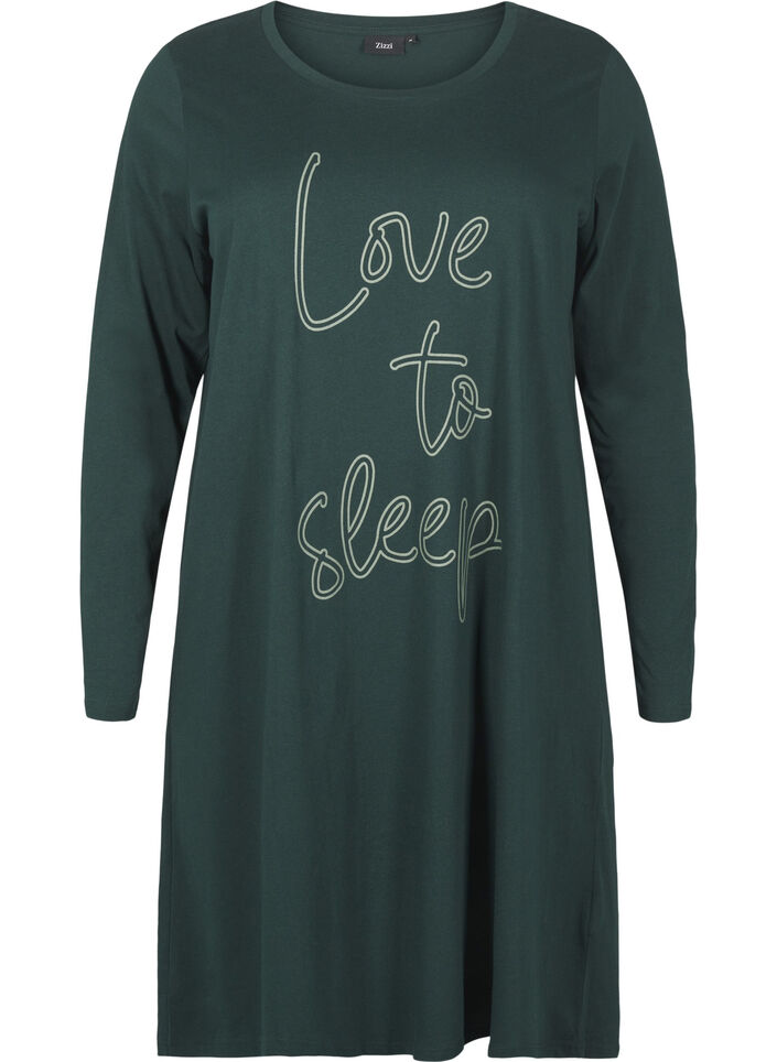 Long-sleeved nightgown in organic cotton, Green, Packshot image number 0