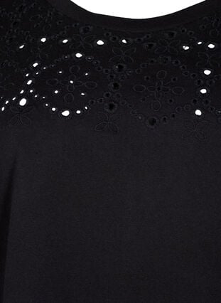 Organic cotton T-shirt with broderie anglaise, Black, Packshot image number 2