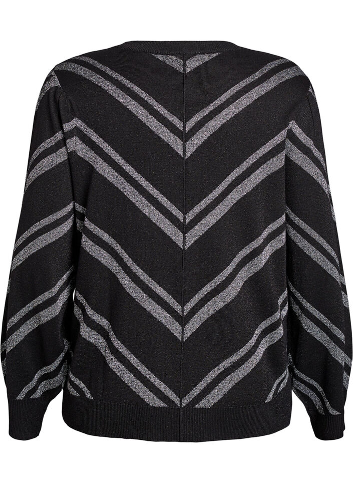 Patterned knit blouse with glitter effect, Black, Packshot image number 1