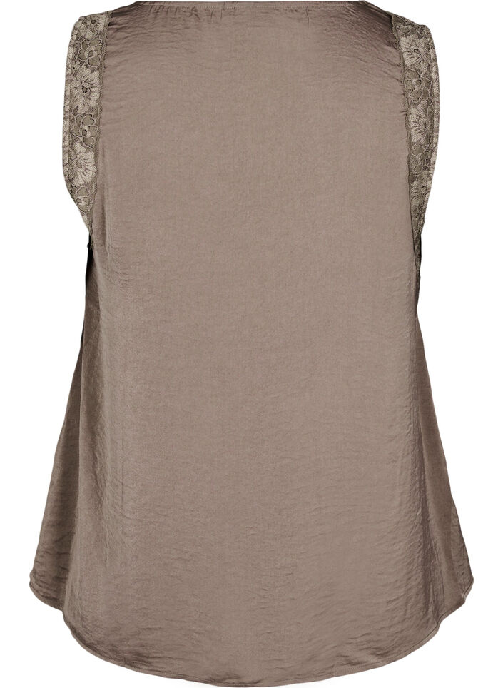 Sleeveless top with lace, Brown, Packshot image number 1