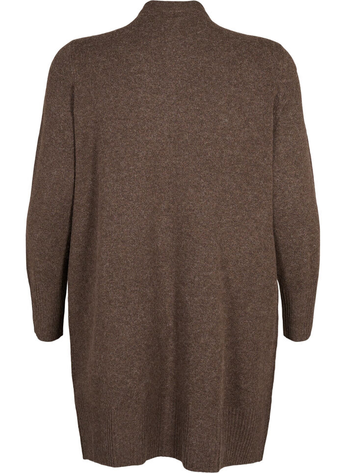 Ribbed Knit Cardigan with Pockets, Brown, Packshot image number 1