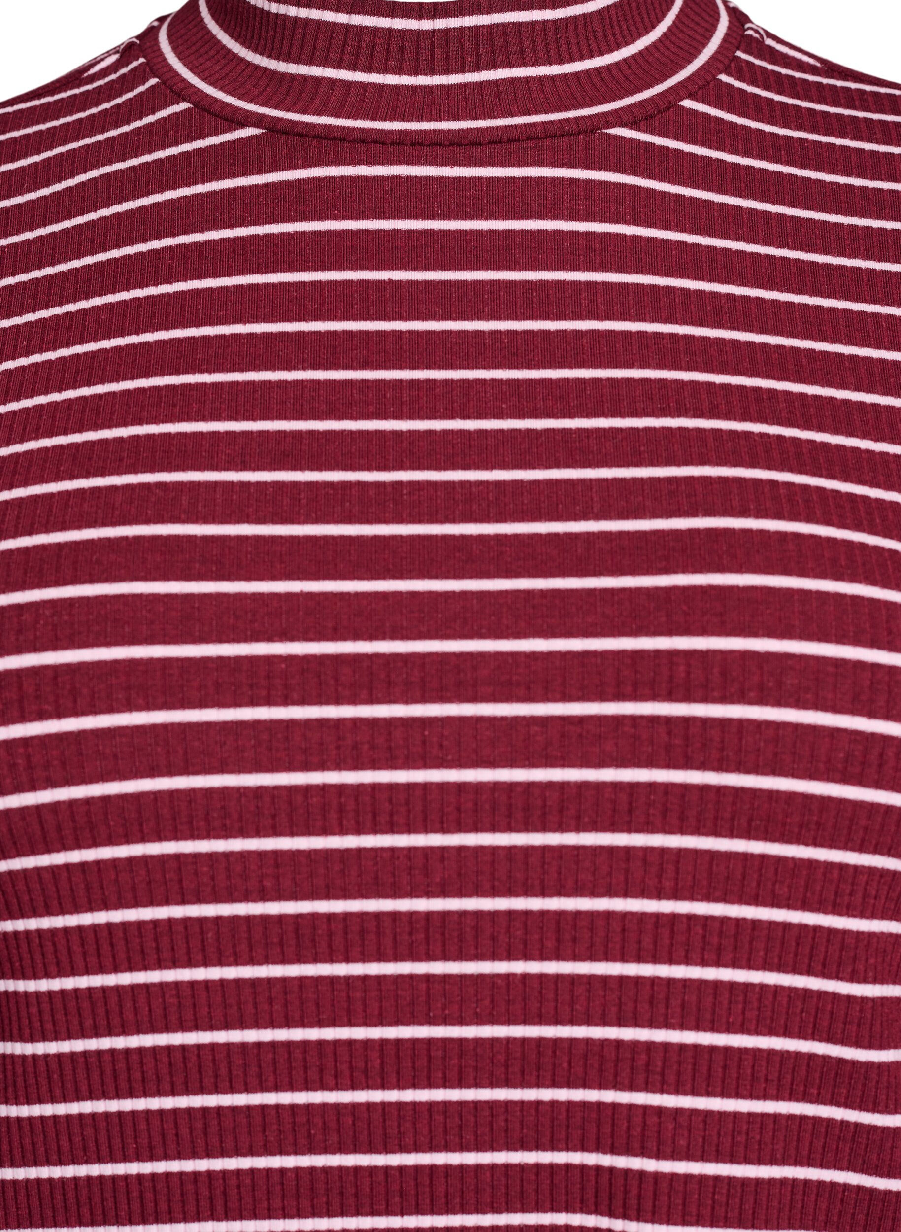 Zizzifashion Striped ribbed jersey blouse with a high neck, Dark Bordeaux, Packshot image number 2