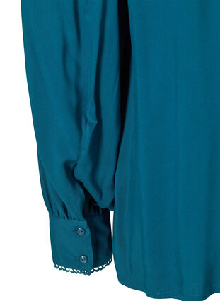 Viscose blouse with buttons and balloon sleeves, Poseidon, Packshot image number 3