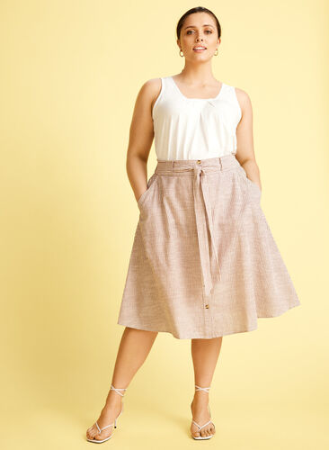 Striped skirt with pockets in cotton, Dry Rose Stripe, Image image number 0