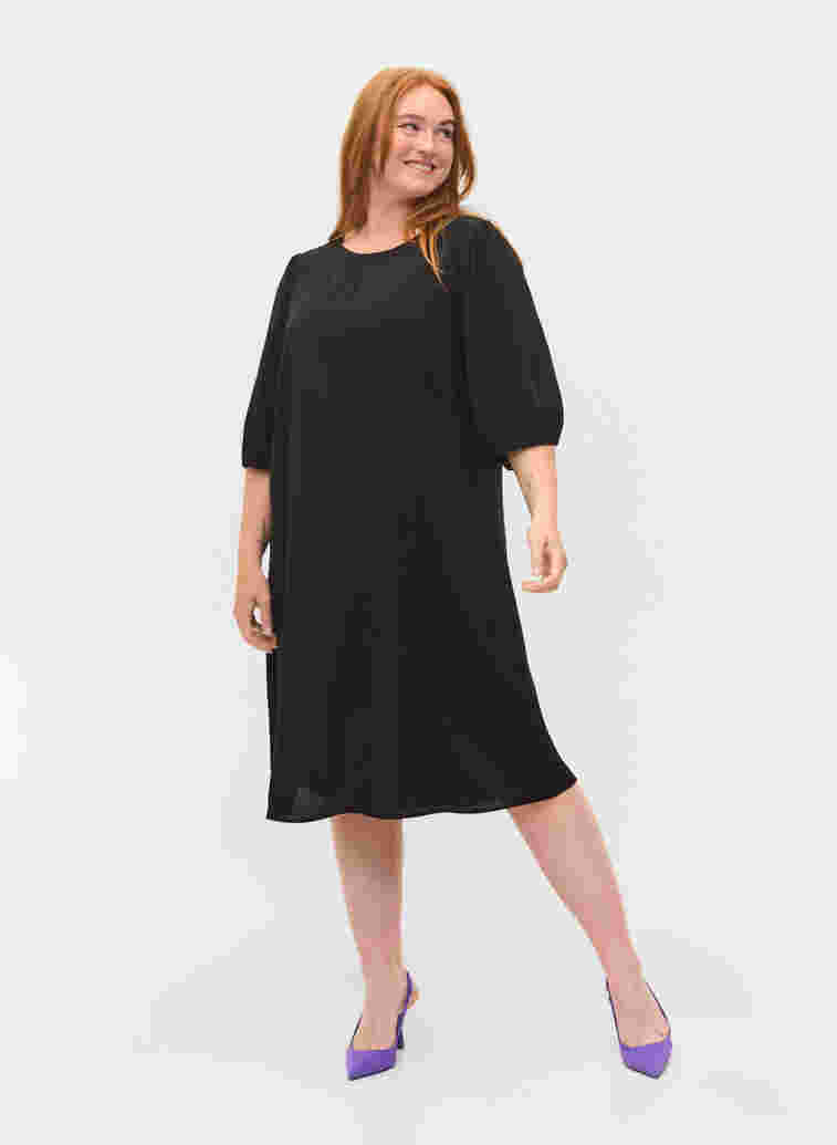 Viscose dress with back detail, Black, Model image number 3