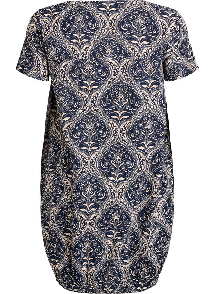 Short-sleeved, printed cotton dress, Blue, Packshot image number 1