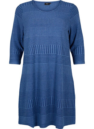 Dress with 3/4 sleeves and striped pattern, Estate Blue Melange, Packshot image number 0