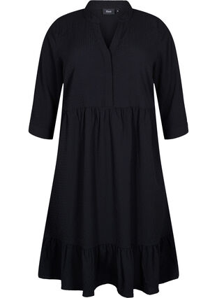  Plain midi dress with 3/4 sleeves, Black, Packshot image number 0