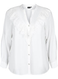 Viscose shirt blouse with ruffles, Bright White, Packshot