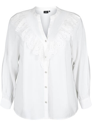 Viscose shirt blouse with ruffles, Bright White, Packshot image number 0