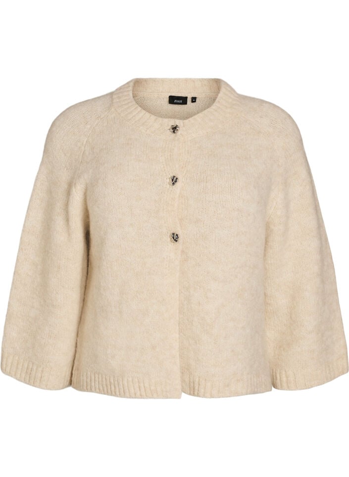 Wool blend cardigan with 3/4 sleeves, Beige, Packshot