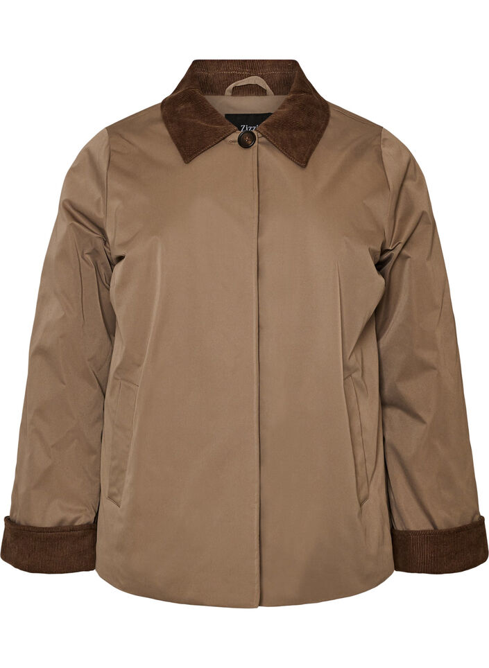 Lightly padded jacket with a corduroy collar, Brown, Packshot image number 0