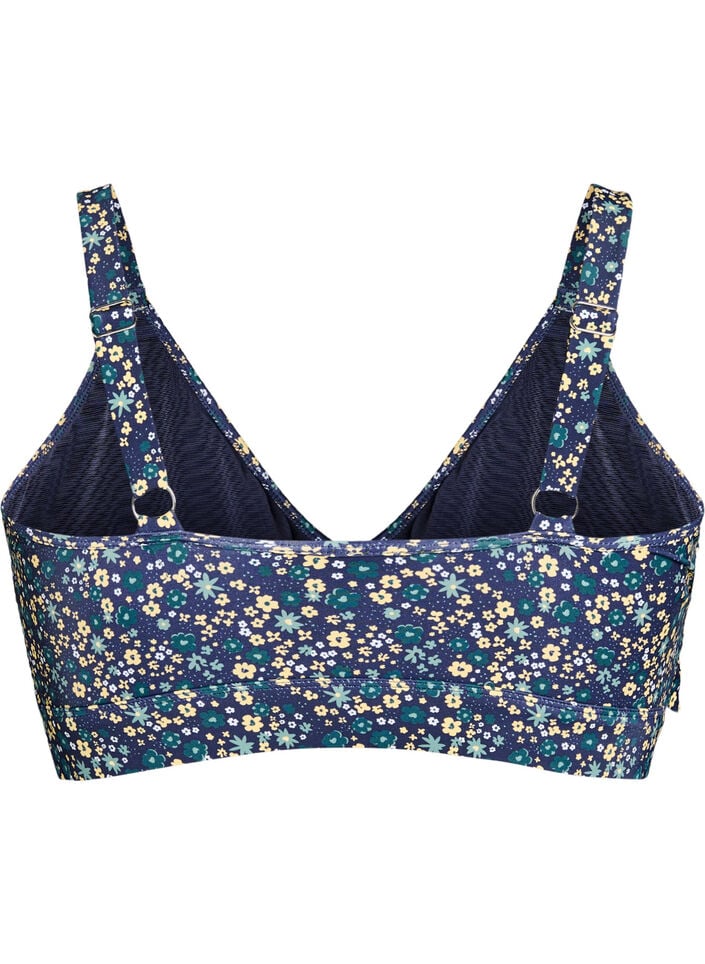 Floral bikini top with ruffle detail, Petrol, Packshot image number 1