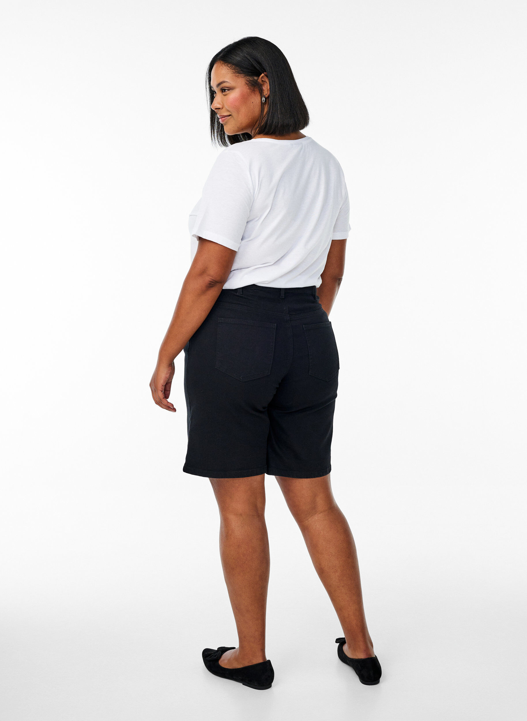 ZizzifashionLoose denim shorts with high waist, Black, Model image number 2