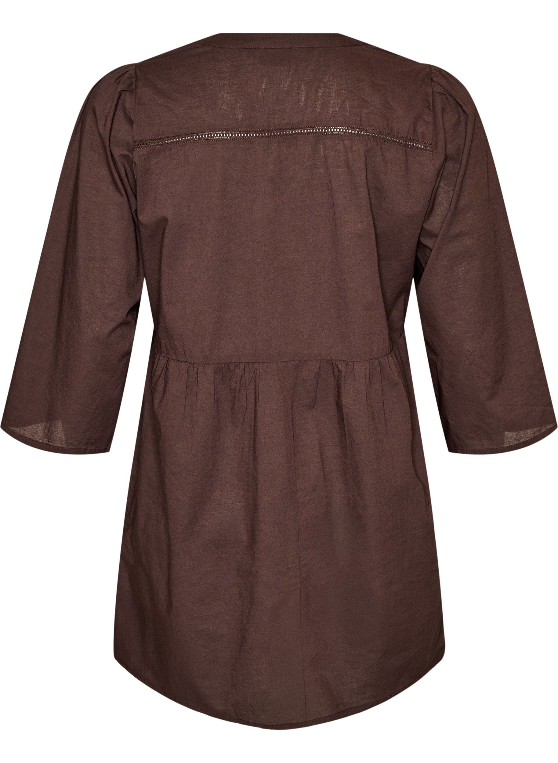 ZizzifashionCotton tunic with a V-neck and crochet trim, Brown, Packshot image number 1