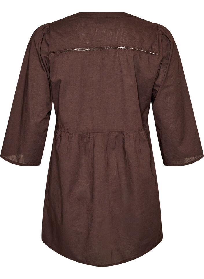 Cotton tunic with a V-neck and crochet trim, Brown, Packshot image number 1