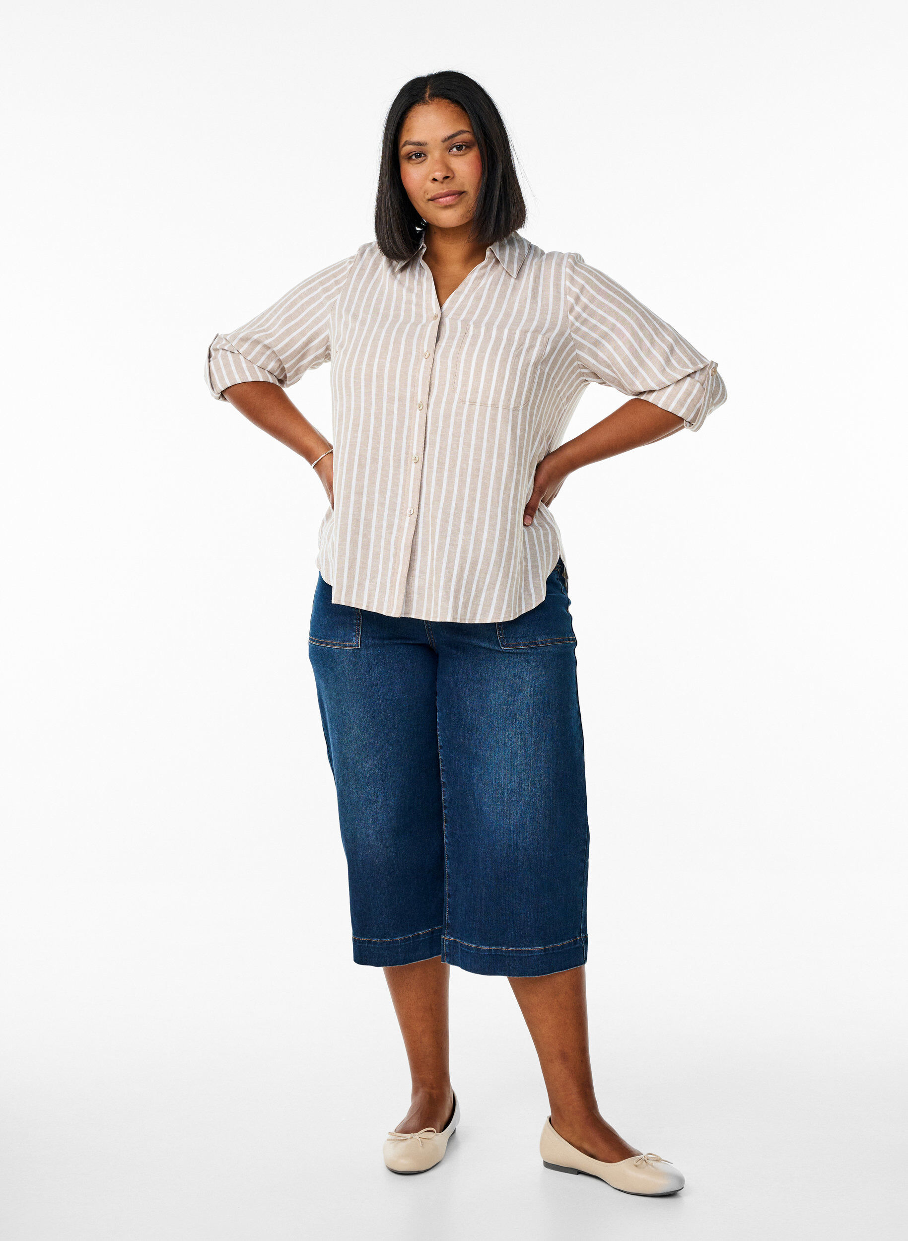 ZizzifashionShirt in linen and viscose with 3/4 sleeves, Beige, Model image number 1