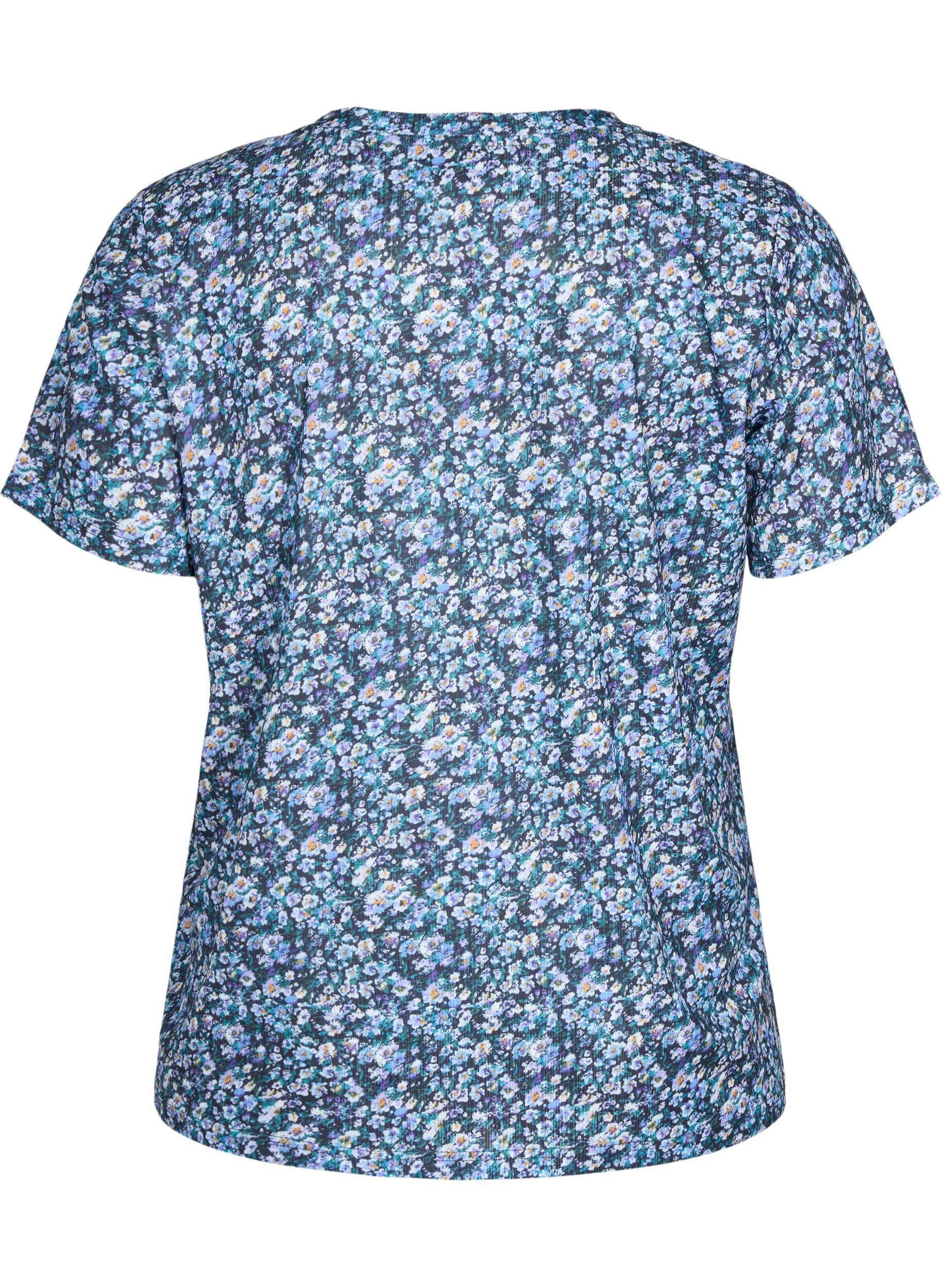 Zizzifashion FLASH - Printed t-shirt with v-neck, Blue Green Ditsy, Packshot image number 1