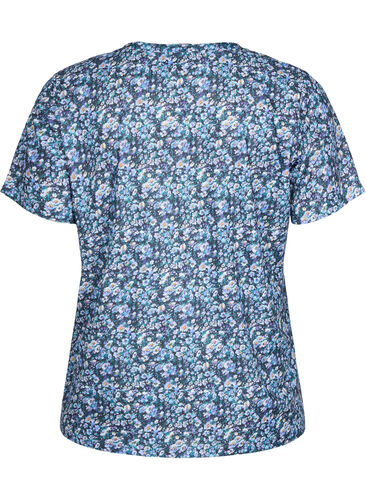 FLASH - Printed t-shirt with v-neck, Blue Green Ditsy, Packshot image number 1