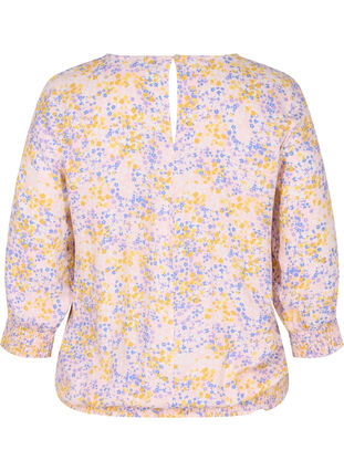 Floral viscose blouse with smock and 3/4 sleeves, Rose Ditsy AOP, Packshot image number 1