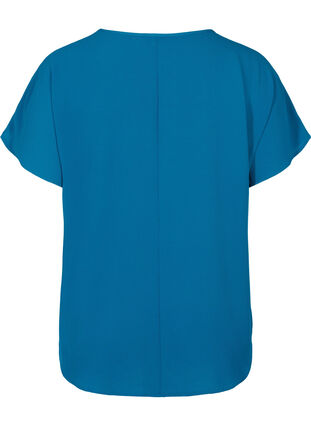 Blouse with short sleeves and a round neckline, Moroccan Blue, Packshot image number 1
