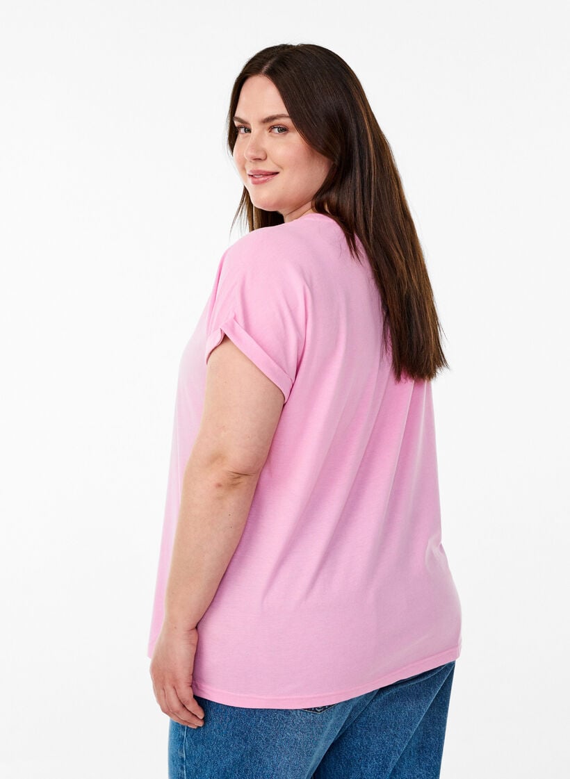 Short-sleeved t-shirt in a cotton blend, Pink, Model image number 2