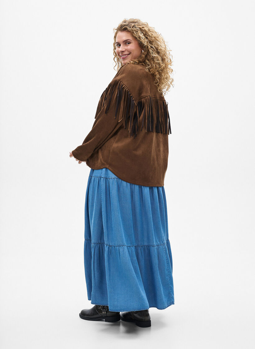 Denim maxi skirt with ruffles, Blue Denim, Model image number 1