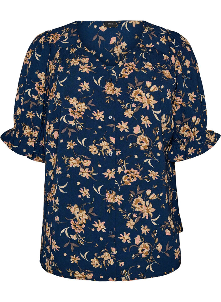Shirt blouse with 1/2 sleeves, Blue, Packshot image number 0