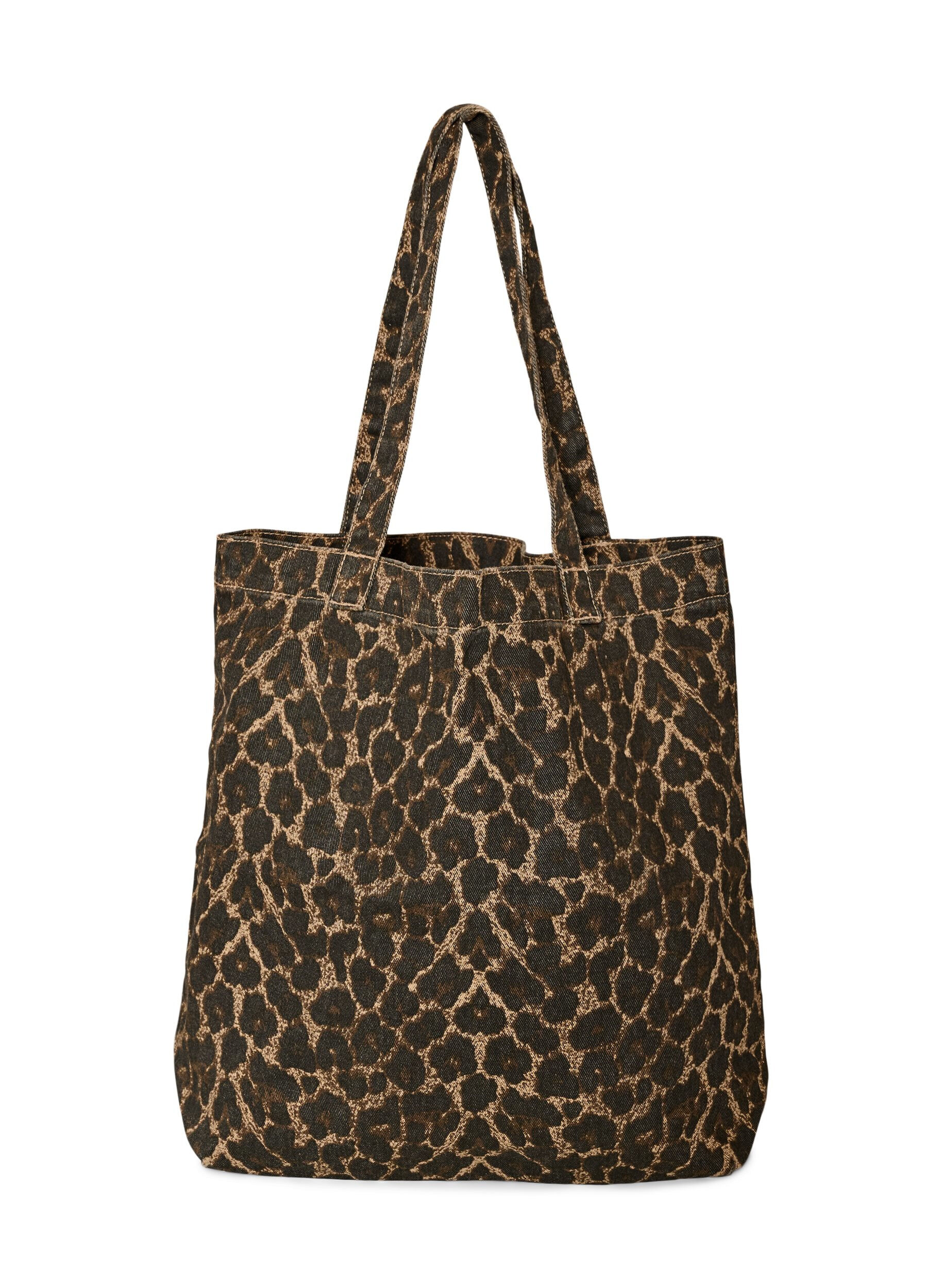 Denim shopping bag with leopard print