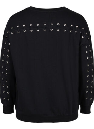 Cotton sweatshirt with lace details, Black, Packshot image number 1