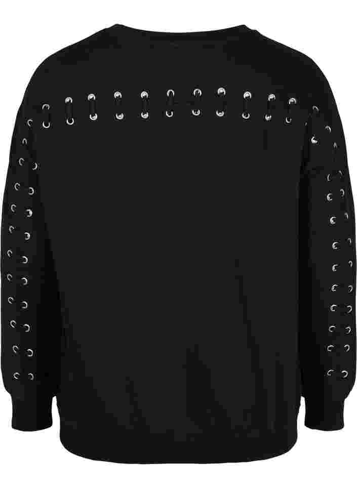 Cotton sweatshirt with lace details, Black, Packshot image number 1