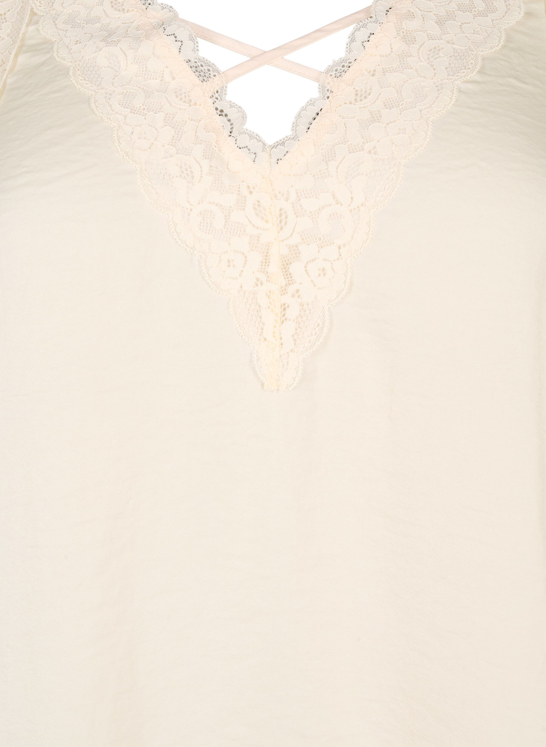 Zizzifashion Top with lace and cross detail, White Smoke, Packshot image number 2