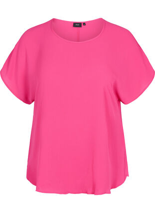 Short sleeved blouse with round neckline, Beetroot Purple, Packshot image number 0
