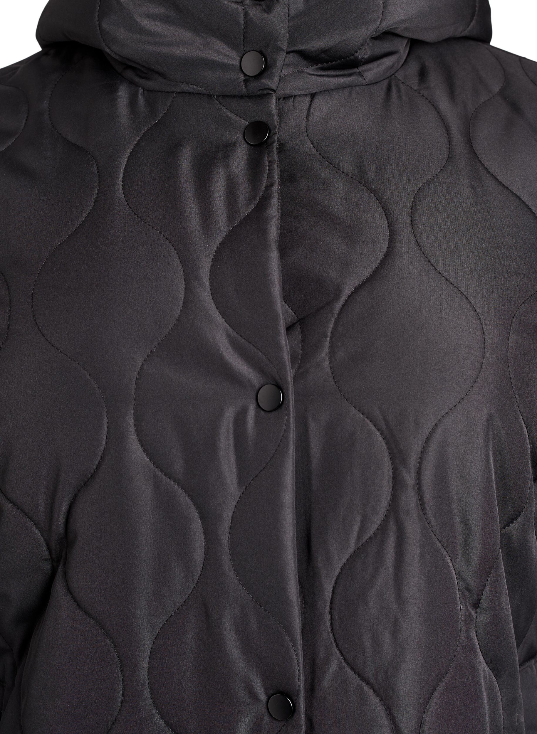Zizzifashion Mid-length quilted jacket with a hood, Black, Packshot image number 2