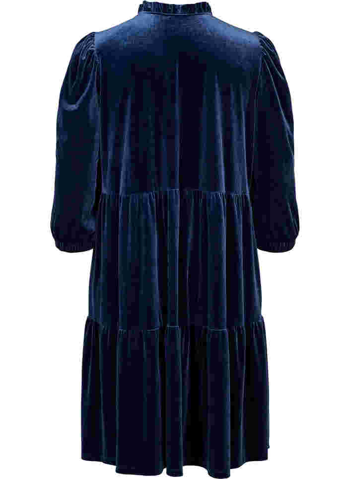 Velvet dress with ruffle collar and 3/4 sleeves, Navy Blazer, Packshot image number 1