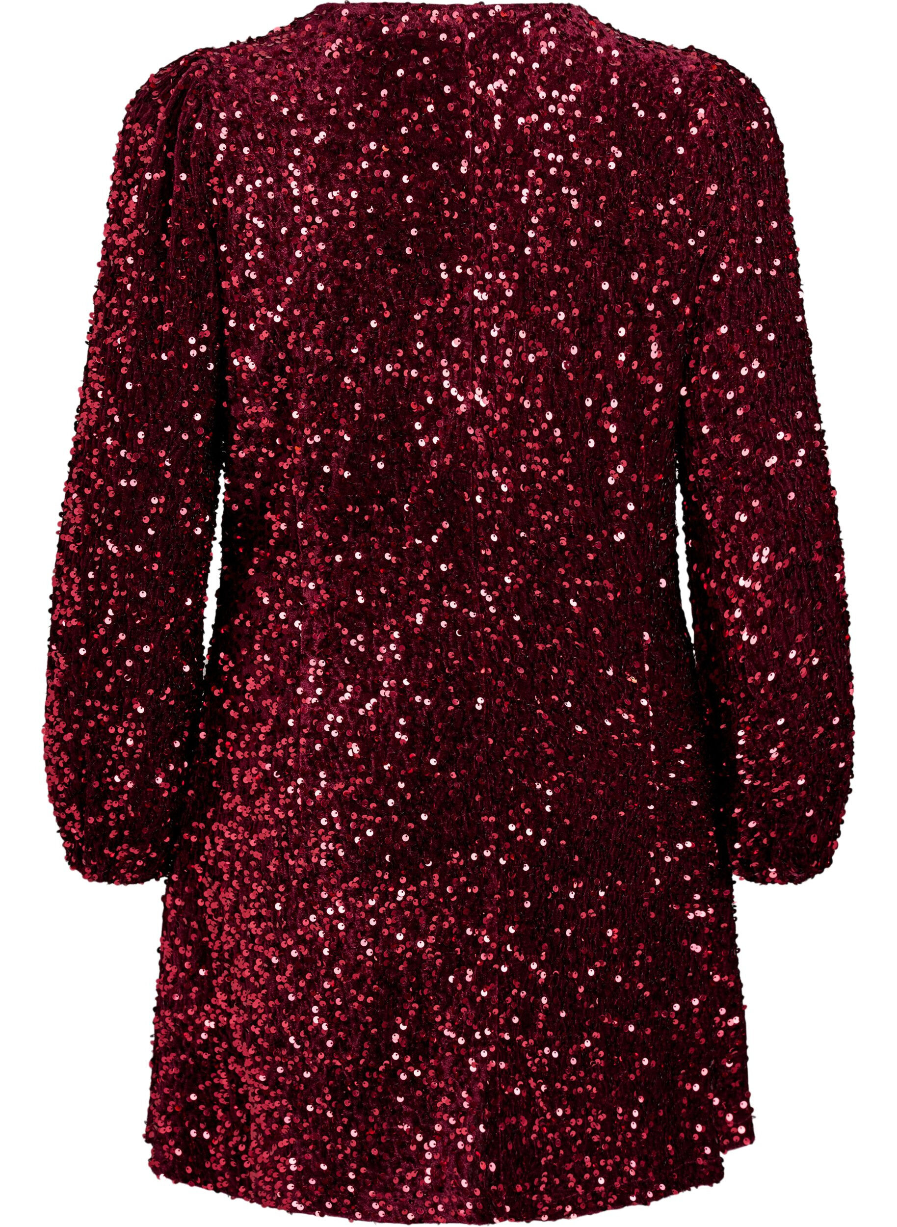 Zizzifashion Short A-line sequin dress, Red, Packshot image number 1