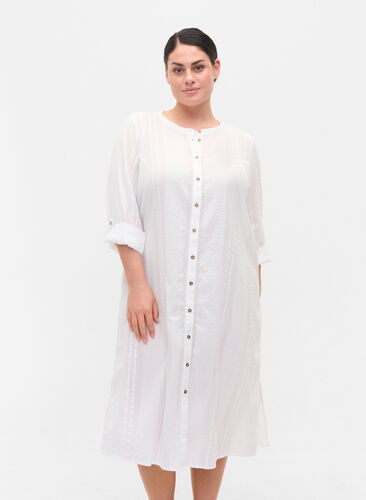 Cotton shirt dress with 3/4 sleeves, Bright White, Model image number 0