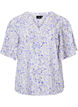 V-neck short sleeve blouse with floral print, White, Packshot image number 0