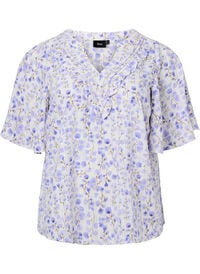 V-neck short sleeve blouse with floral print
